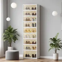 UFORU-Expandable and Portable Plastic Shoe Rack with Clear Magnetic Doors, shoe rack organizer,no assembly,Saving Storage for Apartment, Light,Non- Installation