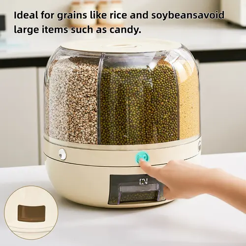 Multi-Compartment Moisture-Proof Grain Dispenser with Lid, Insect-Proof Durable Plastic, 360° Rotating Large Capacity Kitchen Gadget Utensils, Compartmentalized Container Food Storage for Rice, Grains, Pet Food