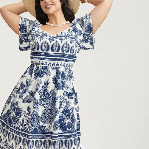 BLOOMCHICPlus Size Women Floral Midi Dress – Boho Fit and Flare Dress, Lightweight Flowy A-Line Summer Dress, Flattering Cinched Waist, Casual Travel Outfit Summerfinds