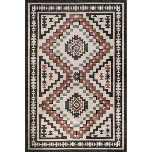 Calli Southwestern Rectangle Medallion Area Rug - SplashGuard, Machine Washable Entrance Rug for House Decor, Living Room Decor