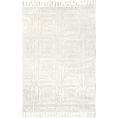 Kerry Textured Geometric Tasseled Machine-Woven Polypropylene Rectangle Area Rug, Soft Stain-Resistant Option for Living Room and Bedroom