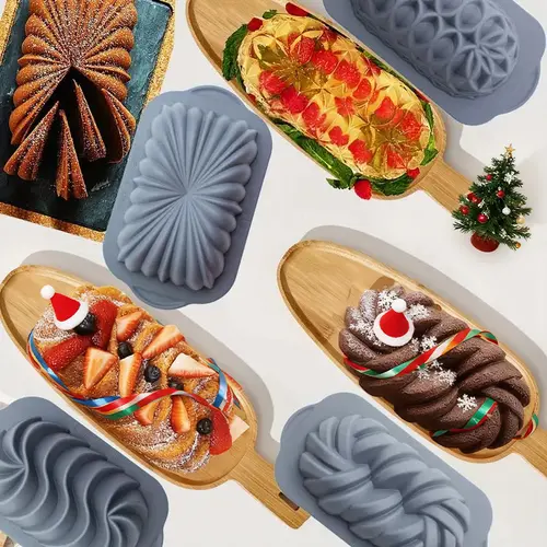 4 pack Silicone Bread Loaf Pan, Exclusive & Novelty Collection Cake Pans, Lotus/ Spiral/ Braided/Classic Fluted Shape Loaf Pan, Oven Rectangular Non-Stick baking mold for Cakes, Breads, Meatloaf and quiche, jelly，Christmas gifts