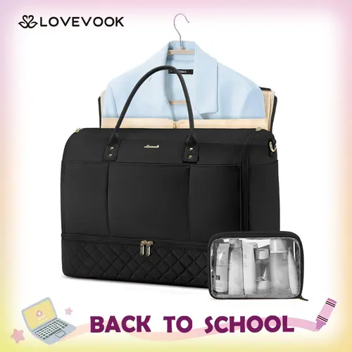 LOVEVOOK Hanging Suitcase Suit Bag for Women with Shoe Compartment and Toiletry Pouch, Convertible 2 in 1 Garment Bag, Waterproof Weekender Bag with Toiletry Bag, Carry On Travel Duffel Bag for Business Trip, Wedding TikTokShopBackToSchool