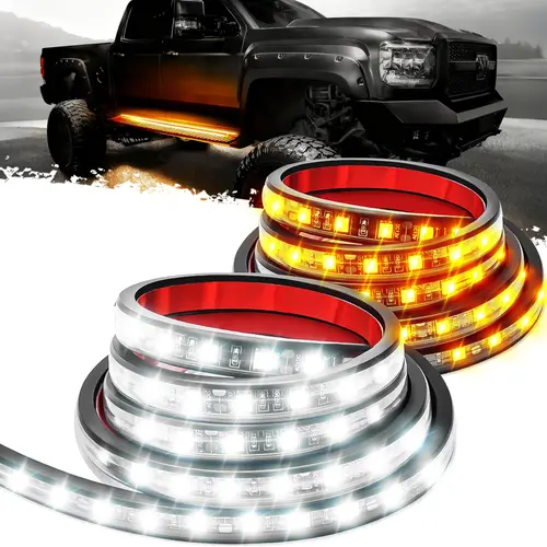 DIBMS 71" Running Board Lights 2PCS LED Strips w/Sequential Amber Turn Signal, DRL, White Courtesy Light for Extended Crew Cab Trucks Pickup Trailer, Side Wing Glow Light white courtesy light,car accessories,truck accessories