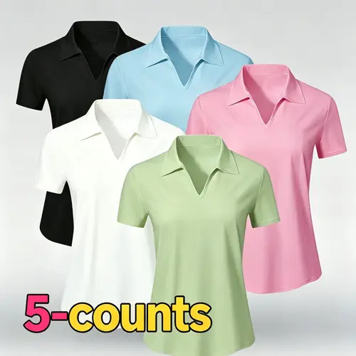Women's Solid Color Sports Polo Shirt Breathable Comfortable Short Sleeve Collared Top for Golf Baseball Tennis, Ladies Short Sleeved Sportswear for All Seasons