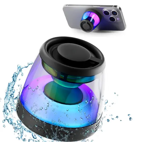 Magnetic Bluetooth Speaker,XO Portable Bluetooth Speaker with RGB Light,Waterproof Wireless Speaker,Mini Smart Bluetooth Audio,Phone Stand for iPhone 16/15/14/13/12 Series,Small Speaker for Shower,Portable Outdoor,Birthday Gift