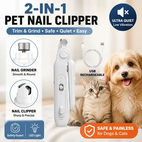 Petlovers 2-in-1 pet nail clipper and grinder, dog nail clipper trimmer, ultra quiet electric nail set
