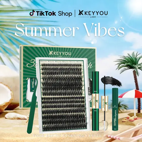 KEYYOU 3D Effect Eyelash Clusters Kit 280pcs 80D100D D Curl Individual Lashes Kit Wispy Lashes Volume Cluster Lashes Kit Natural Soft #sohochic
