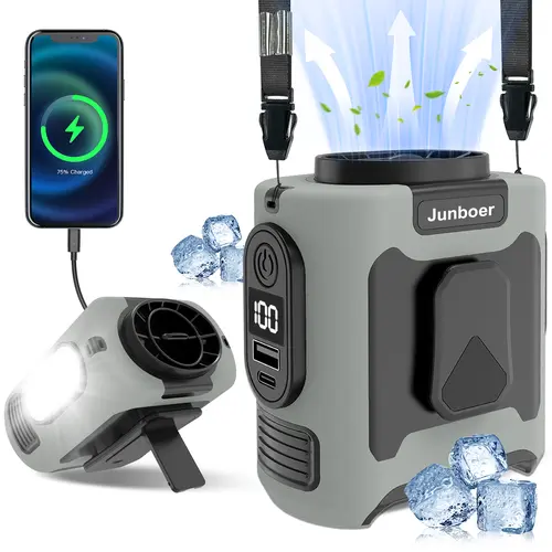 Summer 10000mah Portable Smart Waist Fan,Premium Neck Fan,Lightweight Hands-Free Cooling Fan,Super Long Standby Built-In Flashlight Rechargeable Battery Powered Fan,Wearable Body Belt Fan,Fan For Work,Hiking, Fishing,Night Fishing,Camping,Mother'S Day