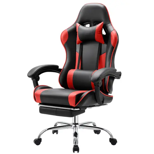 Sweetcrispy Ergonomic Gaming Desk Chair - PU Leather Recliner with Iron-Metal Frame, Waterproof Surface, Footrest, Headrest, Fixed-Up Armrest, Height Adjustability, 360° Swivel, Gaming Chair, Office Chair