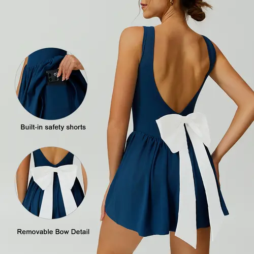 TIMEOFF Women's Jumpsuit, Stretchy Sleeveless Activewear with a Deep V-Back, Flared Leg, Smocked Waist & Removable Bow Tie, Jumpsuits For Women, Backless Design Jumpsuits & Rompers