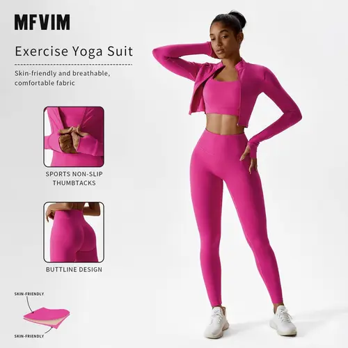 Women's 3-Piece Solid Sports Set - Sweat Suit with Criss Cross Top, Tank Top, High Waist Leggings & Zip Up Crop Jacket with Thumbholes for Gym Outfits