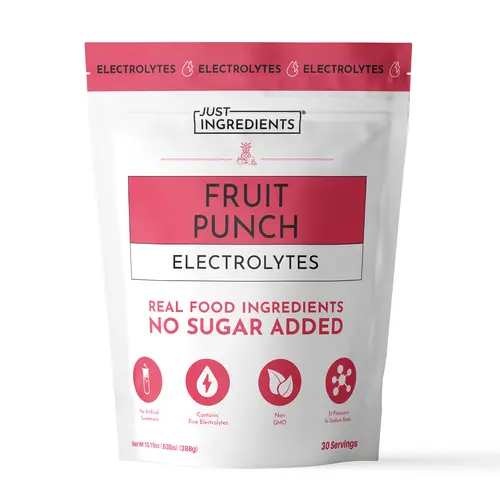 Just Ingredients Fruit Punch Electrolytes – 30‑Serving Hydration Drink Mix with Coconut Water, Sea Salt, and Trace Minerals – Supports Hydration, Recovery, and Electrolyte Balance*