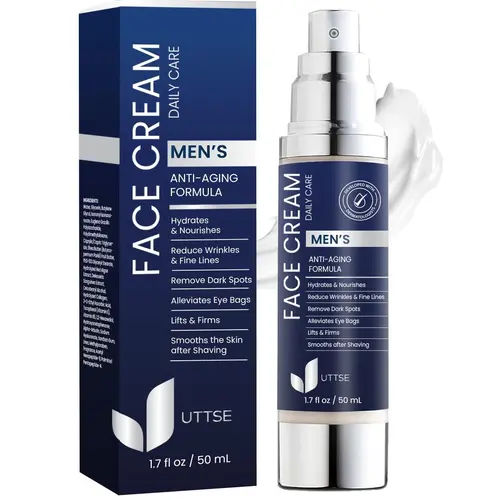 Uttse 6-in-1 Men's Hydrating Skin Care Facial Cream - Collagen Boost, Postshave Calm, Reduces Eye Bags, Dark Circles, Puffiness, All Skin Types