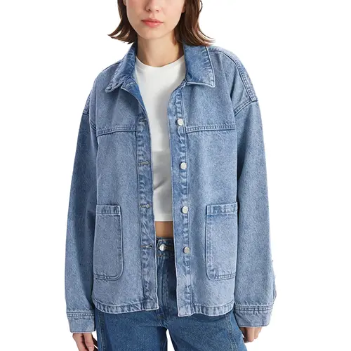 Hixiaohe Women's Oversized Long-Sleeve Denim Jacket - Basic, Minimalist Outerwear Tops with Pockets, Button-Up, Trendy Fashion Piece for TikTok Shop Black Friday, Lady, Longsleeves, Women's Fashion,clothes for back to school,first day of school outfits