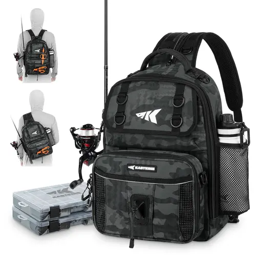 BaitSpace Fishing Sling Bag, Water-resistant Fishing Backpack with Rod & Beverage Holder, Adjustable Straps, Tackle Storage Bag for Fishing Gear and Equipment SummerVibes