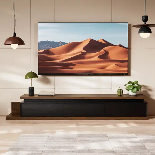 Topwin Wood TV Stand with LED Lights - 80"-106" Expandable Media Centre, Reinforced Base, Modern Reversible Drawers, Ample Storage Flexible Living Room Indoor Furniture