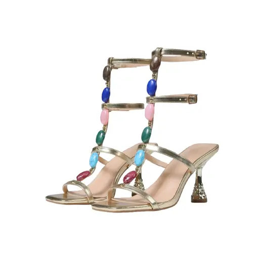 Women's Gold High-Heeled Sandals - Elegant Footwear with Pointed Toe Elongates Legs, Special Heels, Rhinestone Decoration, Slingback Strap, Chic Party & Evening Events Statement Shoes