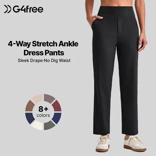 G4Free Women's Ankle-Length Stretchy Crop Yoga Pants with Pockets - Outdoordfun Fabric, Fitted Comfy Minimalist Women's Clothing, Stretch Waist Business Casual Chic Sleek Work Pants (Petite/Regular/Tall, Black), Work Pants Women,#sohochic