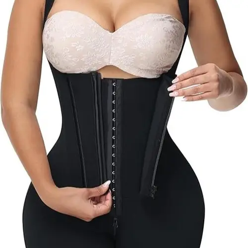 Women's Postpartum Open Bust High-Waist Shapewear Bodysuit - Elastic Fabric, Adjustable Straps, Butt Lifter, Tummy Tuck, Soft Seamless, Boyshorts, Belly Binder, Body Contouring, Zip Up, Pull On, for Office & Wedding
