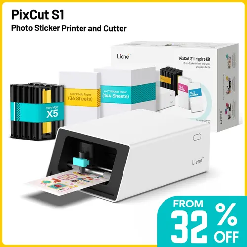 Liene PixCut S1 Color Sticker Printer & Cutting Machine - All-in-One Sticker Maker for DIY Crafts, Custom Labels & Gifts, Thermal Dye-Sublimation   Photo Printer, 300 DPI, Precise AI Auto-Cutting, AI Design App Support, TikTokShopSummerSale