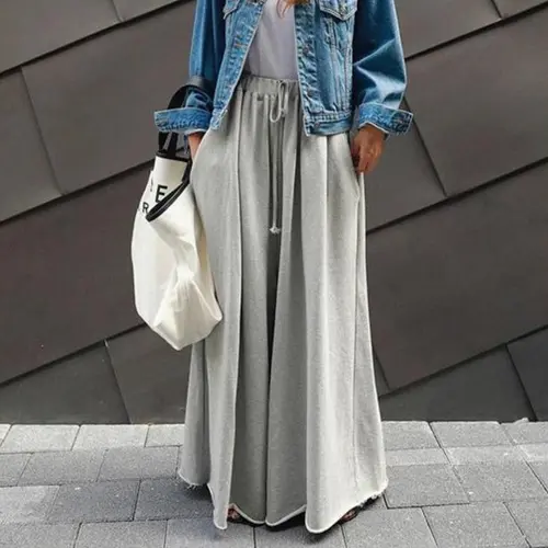 UOOZEE Women's Basic Solid Cotton Oversized Wide-Leg Pants - Lady's Comfy Loose-Fit Casual Bohemian Trousers, Activewear Clothes for Daily Wear & Home Use