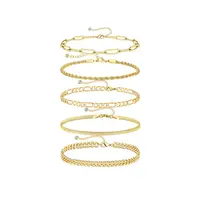 Tewiky 14K Gold Plated Copper Bracelets for Women Waterproof, 14K Gold Jewelry Sets for Women Trendy Thin Dainty Stackable Cuban Link Paperclip Chain Bracelet Pack Fashion Accessories Gifts for Womens For Mother's Day gifts