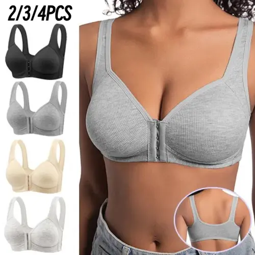 EssElegance Women's Wireless Push Up Bras with Front Hook Closure, Soft V-Neck with Contrast Trim for Everyday Wear, Easter & Chinese New Year, Women's Clothes, Pushbra, Cold Wash, Hook & Eye, All Seasons, Fit, Basic, Solid Plain, Bra Sets, Bras For Women