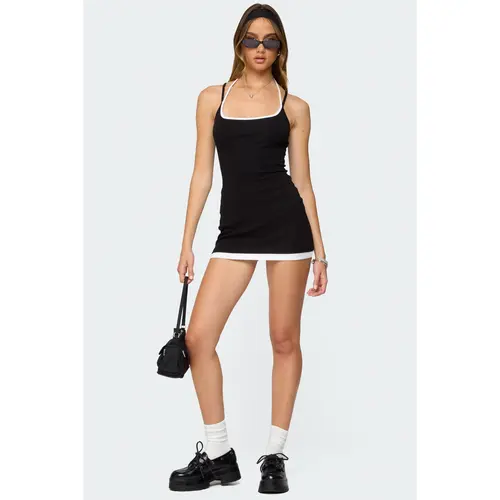 Contrast Layered Look Halter Mini Dress
