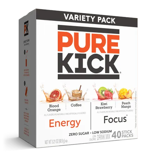 Pure Kick Energy & Focus Beverage, 40ct Variety Pack Energy Boost Flavoring Powder