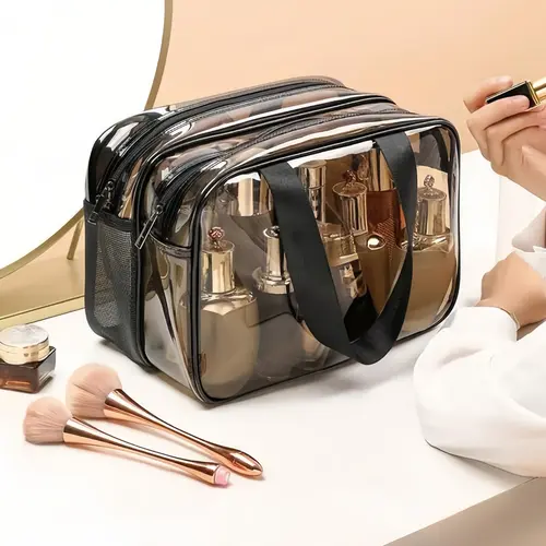 Clear Cosmetic Bag with Double Layer Dry Wet Separation Valentine's Day Gift Large Capacity Transparent Toiletry Organizer for Travel PVC Waterproof Makeup Case with Handles Portable Storage for Airport Bath Gym Work Girlfriend Present Minimalist