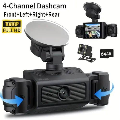 4-Channel 1080P DashCam, Front,Back,Left&Right Adjustable Lens Dash Cam , Car Recorder , Car Camera With IR Night Vision, Cycle Recording, With Free 64 GB Card#dealsforyoudays Autos Automotive Vehicle Black