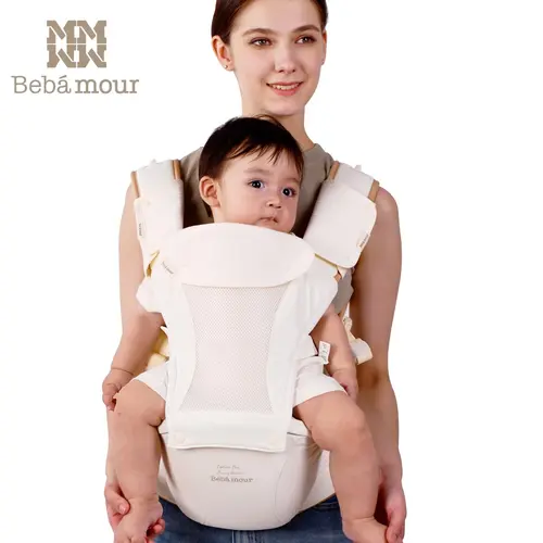 BEBAMOUR Safety-Certified Adjustable Ergonomic Hip Seat Baby Carrier, Detachable Hands-Free Carrier for 0-36 Months Newborn to Toddler, with Head Hood, 3 PCS Teething Pads, Waist Extender & Storage Bag, Adjustable Ergonomic Carrier