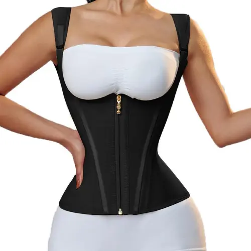 Women's Cute Fashion High Waist Modest Faja Corset Top - Slimming Mesh Compression Fabric, Steel Bones, Zipper Tummy Control, Minimalist Waist Trainers Shapewear for Valentine's Day