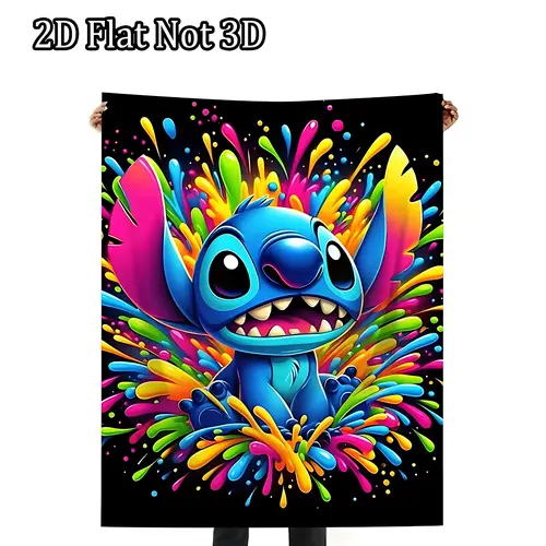 [SummerVibes] DISNEY CLASSIC Lilo & Stitch Colorful Splash Throw Blanket - Super Soft Flannel, Lightweight, Ideal for Couch, Camping & Outdoor Use