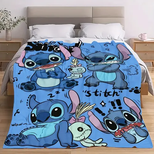 [SummerVibes] DISNEY CLASSIC A Cute Stitch Flannel Blanket, Warm, Comfortable, Soft Fleece Blanket, Bed, Sofa, Office, Camping, Traveling, Home Decor