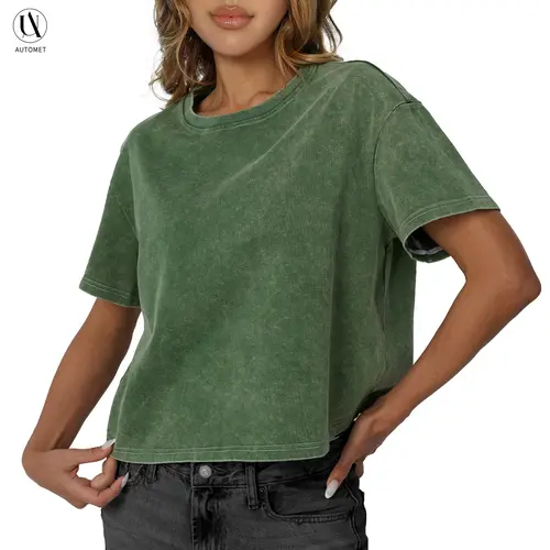 AUTOMET Women's Y2K Fade Craft Streetwear Round Neck Shortsleeve Tshirt Tank Top - Spring Fashion Basic Fitted Casual Clothes, Acid Wash, No Bleach or Detergent Needed