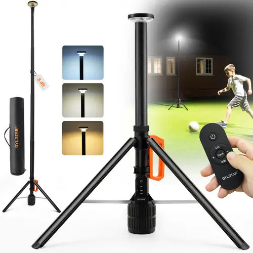360° Light Sweep Rechargeable LED Work Light - 6000mAh Long-Lasting Battery, 3000LM Dimmable CCT, Remote Control, 8.4Ft Telescopic Handle/Stand, Portable ABS Carbon Fibre Power Tool, Jobsite Use, Father's Day Gift