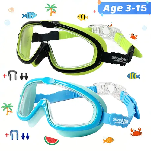 Sharkite Kids Swimming Goggles 1 Pack Anti-fog Anti-UV Wide View Kids Swimming Goggles 3-15 years old Swim Glasses pool side accessories, Outdoor Swimming Goggles, Children's Day