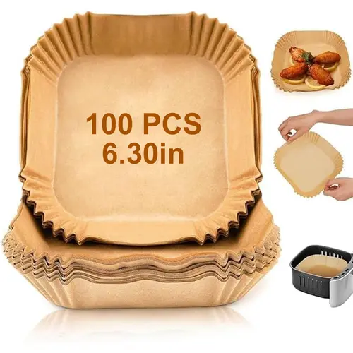 Air Fryer Paper Liners, 100Pcs Parchment Paper, Air Fryer Liner Disposable for Microwave, Non-Stick Air Fryer Liners Round/Square Free of Bleach