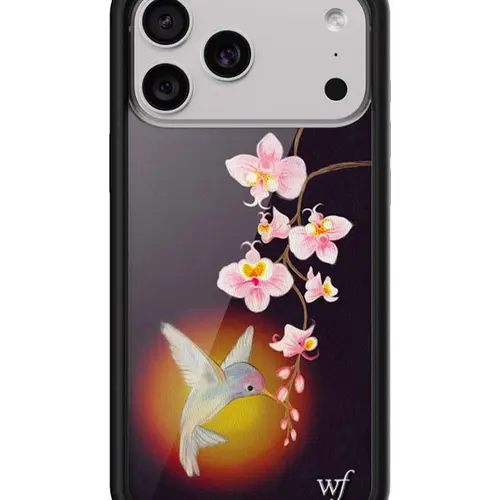 Wildflower Cases Hummingbird Limited Edition Collab Custom iPhone Smartphone Case, Pink Background with Vibrant Pink-White Lilies & Green Leaves, Raised Black Bumper Protector, Women's Owned Small Business Phone Accessories for Devices, Gift for Her