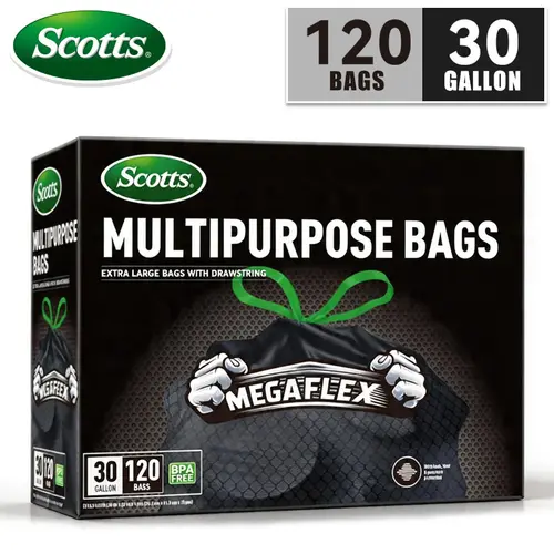 Scotts Sturdy Plastic Trash Bags, 30gal 120-Count Black Drawstring Disposable Boxed Bags - Non-Tear, Ultra-Strength, Leak-Proof, Easy-To-Use for Large Kitchen Trash Cans, Home Cleaning, Sturdy Trash Bags,dorm essentials,home essentials