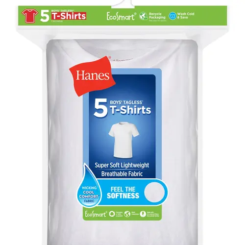 Hanes Ecosmart Boys' Crewneck Undershirt 5-pack Underwear Multi Pack Comfortable Fit Soft Stretch Fabric Breathable Brlcr5
