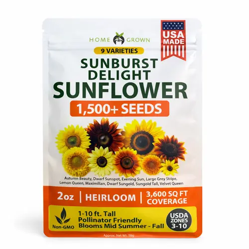 Heirloom Sunflower Seeds for Planting Outdoors - Giant Mammoth & Dwarf Varieties, Premium Natural Seeds Flowers, Full Sun, High Germination, Beginner Friendly, Garden Borders, Attracts Bees/Butterflies/Birds, Birdseed Harvest, Premium Seeds, All Seasons