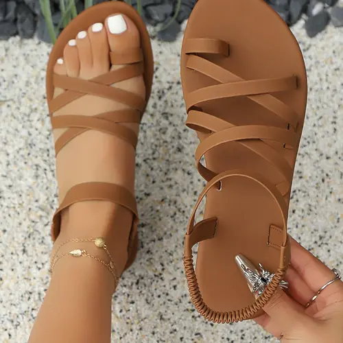 Women's Fashionable Plain Color Cross Straps Slip on Sandals, Fashionable Comfy Sandals, Casual Trendy Sandals, Casual Open Toe Sandals for Summer, Lightweight Breathable Comfortable Barefoot Shoes for Daily Wear, Girl, Casual Fashion Footwear