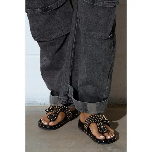 AZALEA WANG DAISY CHAIN STUDDED BLACK SANDAL