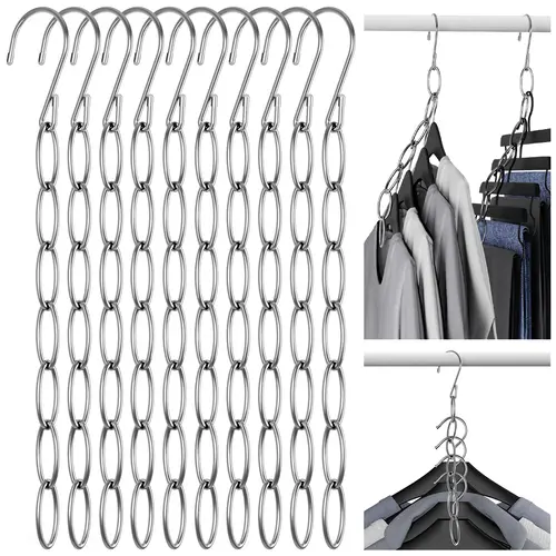 NiHome 10-Pack Heavy Duty Metal Clothes Hangers, Non-Slip Multifunctional Damage-Free Space Saver Hangers for Compact Closet Organization, Hanging Closet Storage for Dorms & Office