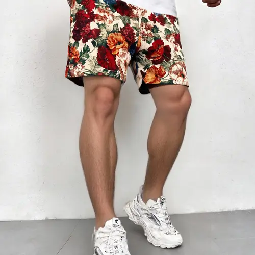 Men's Floral Tropical Print Drawstring Elastic Waist Shorts, Regular Fit Bohemian Casual Pocket Shorts for Summer, Men's Bottoms for Beach Vacation, Breathable Summer Shorts, Boho Shorts, Fashionable Summer Shorts