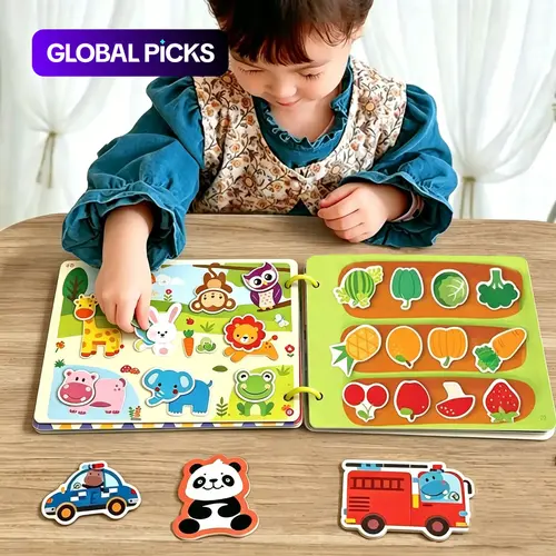 Colorful Early Learning Activity Book, 1 Set Educational Puzzle Games and Peel-Off Stickers, for Cognitive Development, Attention Training and Hand-Eye Coordination #GLOBAL PICKS
