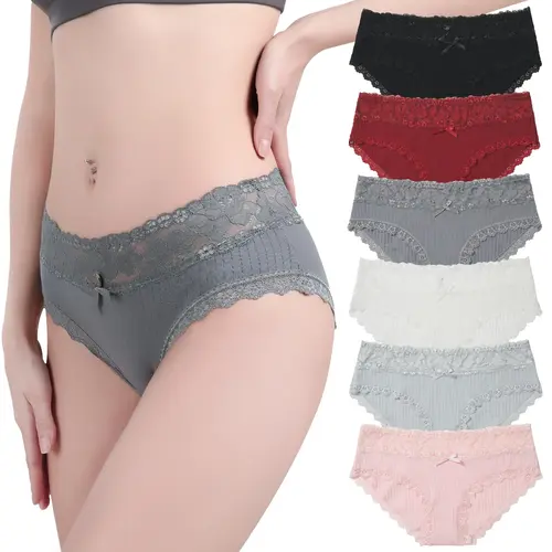 LEVAO 6/12 Pack Women’s Cotton Lace Underwear, Breathable Soft Bikini Panties, S-XXL, Everyday Comfort